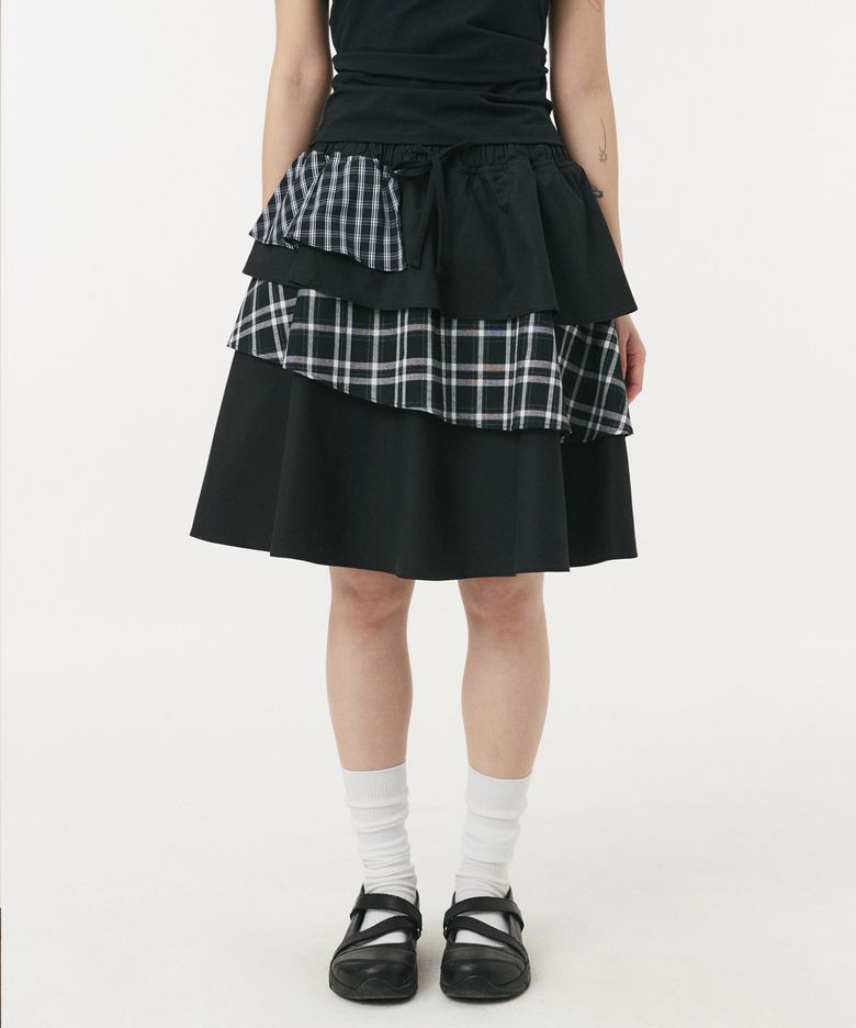 CANCAN LAYERED SKIRT, BLACK CHECK