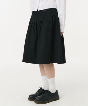 PLEATED COTTON MIDI SKIRT, BLACK