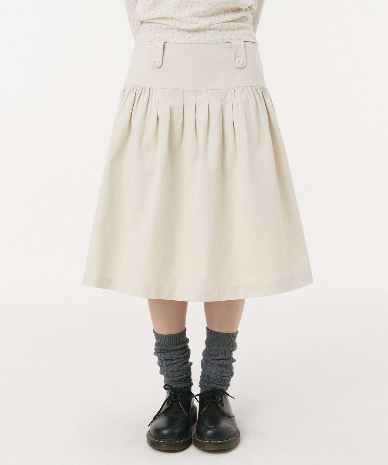 MUSINSA | OHESHIO PLEATED COTTON MIDI SKIRT, BEIGE