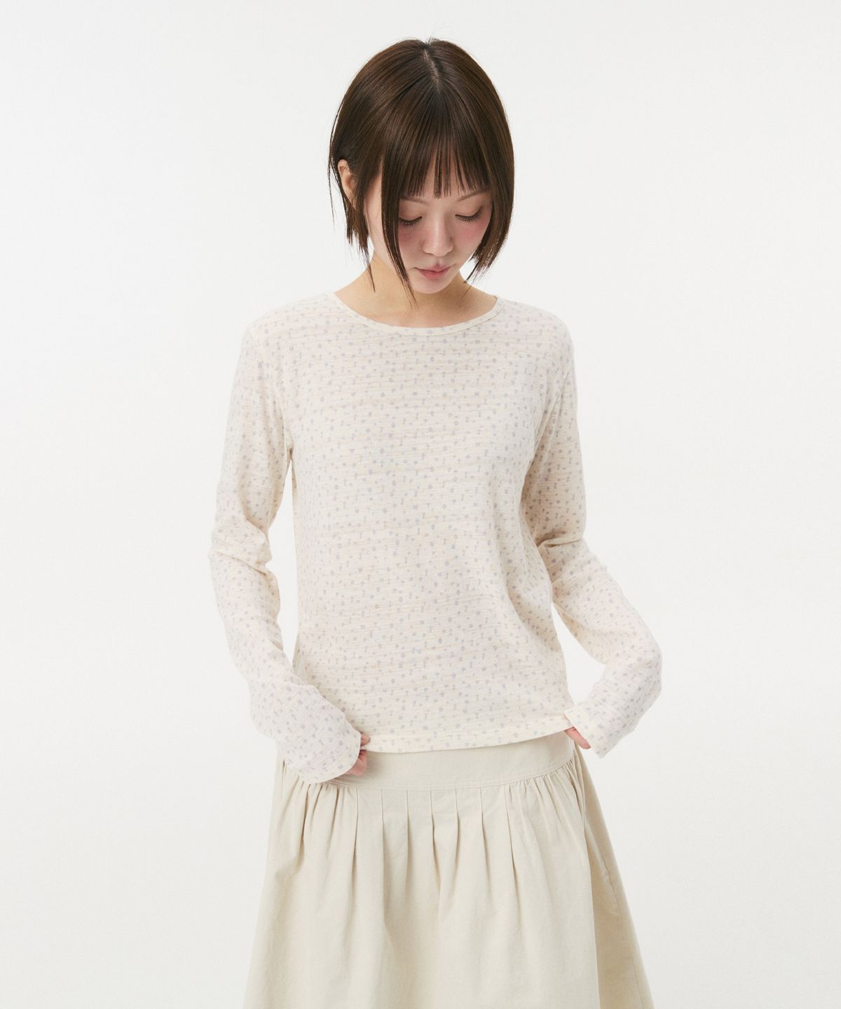 오헤시오(OHESHIO) KEY PATTERNED LONG SLEEVE, IVORY