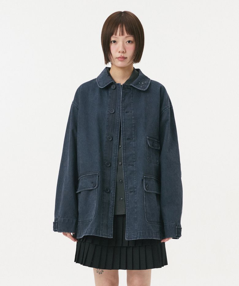 STAR FLORAL WASHED COTTON JACKET, NAVY
