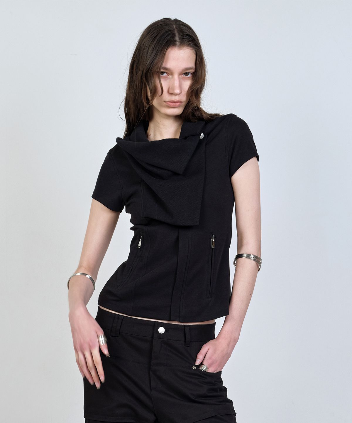 나체(NACHE) 2-WAY SLIM COTTON RIDER JACKET BLACK