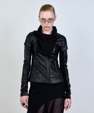 2-WAY SLIM FAUX LEATHER RIDER JACKET BLACK
