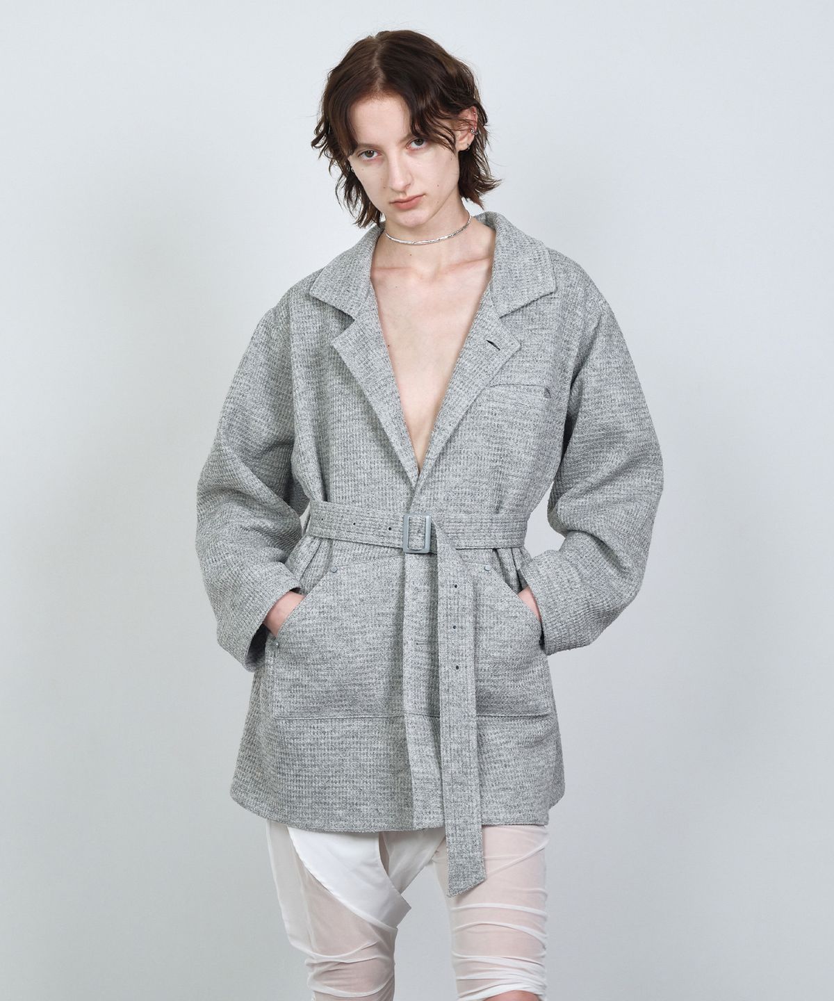 나체(NACHE) SINGLE TWEED HALF JACKET (UNISEX) GRAY