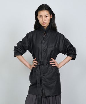 SINGLE FAUX LEATHER HALF JACKET (UNISEX) BLACK