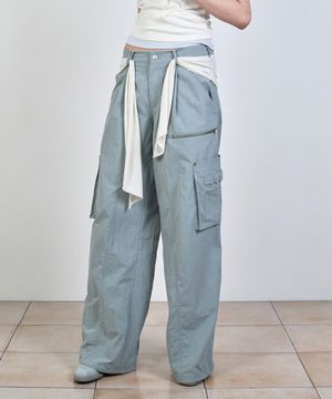 MIXED LAYERED TIE JOGGER PANTS (UNISEX) LIGHT BLUE