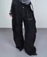MIXED LAYERED TIE JOGGER PANTS (UNISEX) BLACK