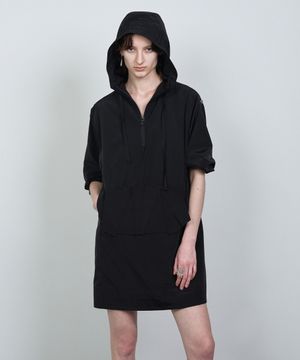 FOLDED POCKET HOODIE DRESS BLACK