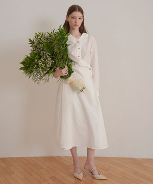 랩 버튼 드레스 / 화이트