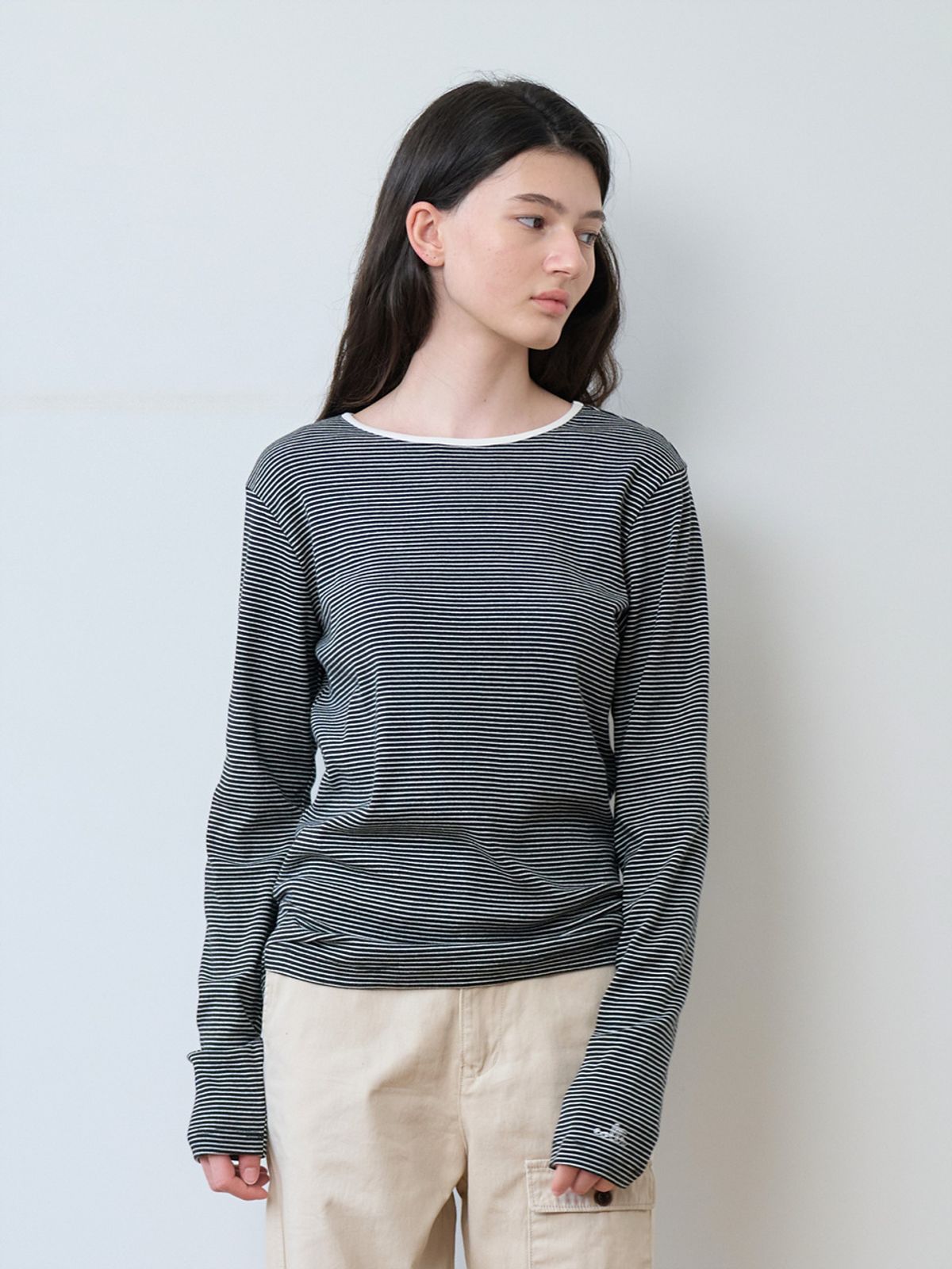 얼디르(EOLTR) Stripe Long Sleeve T-shirt, Black