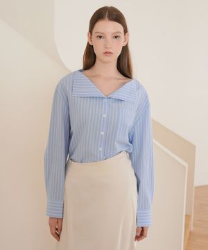 오픈 카라 셔츠 / 블루