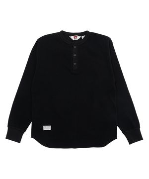 와플 헨리넥 롱슬리브 티셔츠 블랙