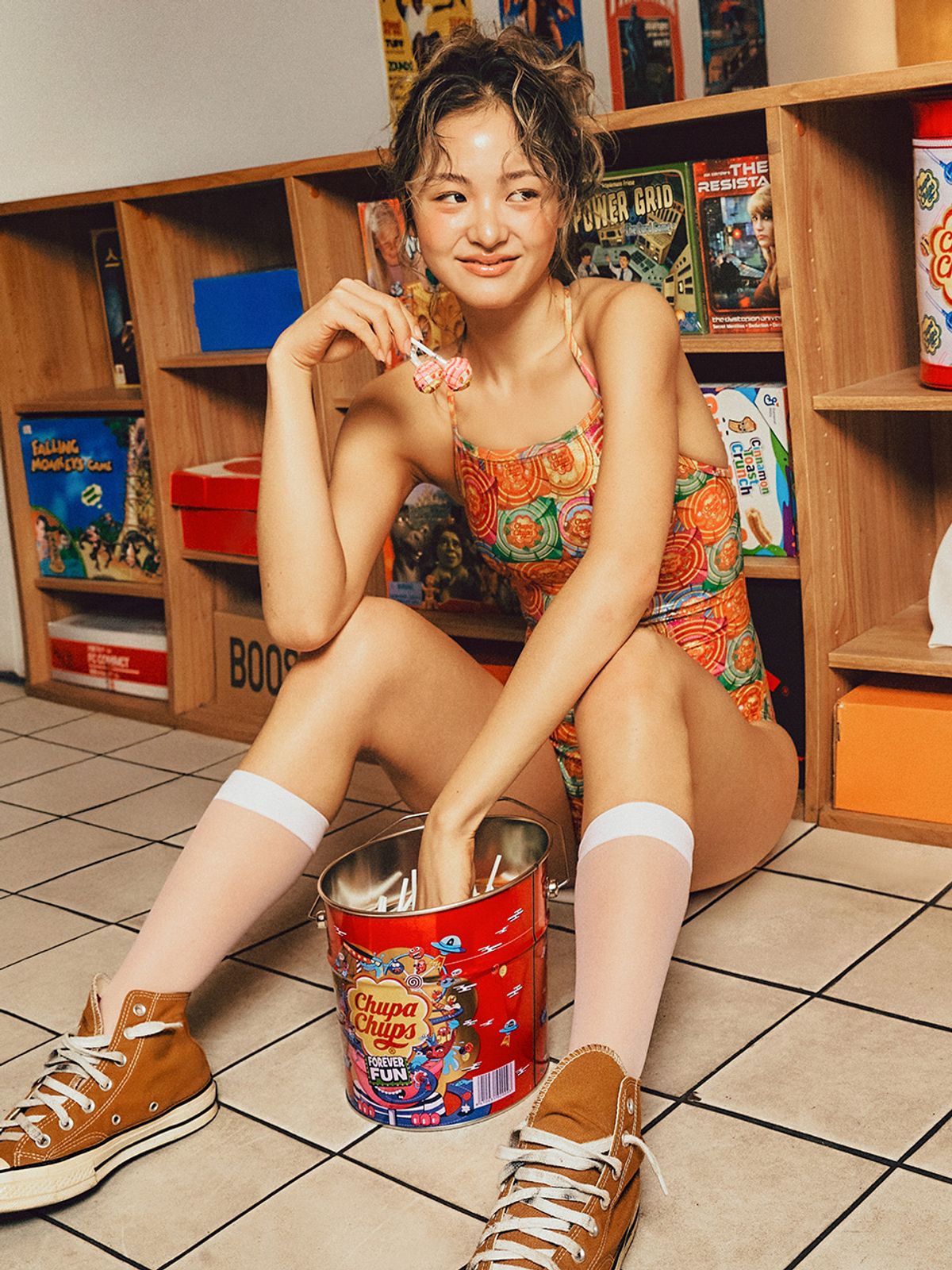 배럴(BARREL) 츄파춥스 리플렉션 롤리팝 더블X백 원피스 수영복 오렌지 (B6SWSWS055ORG)
