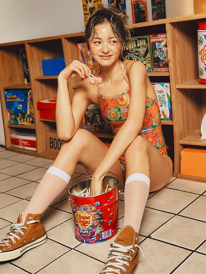 츄파춥스 리플렉션 롤리팝 더블X백 원피스 수영복 오렌지 (B6SWSWS055ORG)