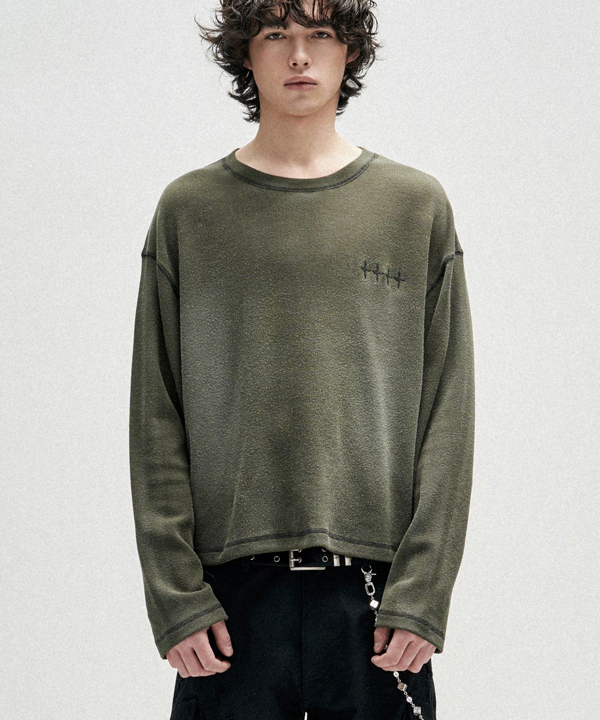 낫포너드(NOT4NERD) Brush Washed Waffle Long Sleeve - Khaki