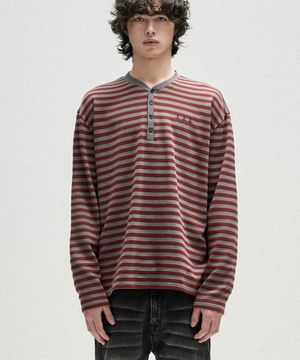 Broken Wings Henley Neck Long Sleeve - Red