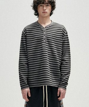 Broken Wings Henley Neck Long Sleeve - Black