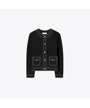 탑스티치 울 가디건 - 블랙