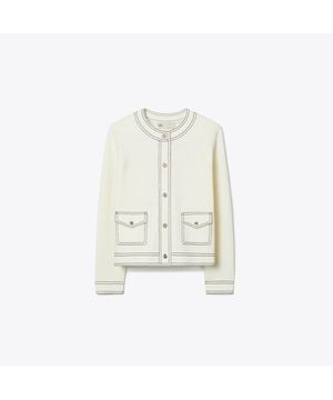 탑스티치 울 가디건 - 뉴 아이보리