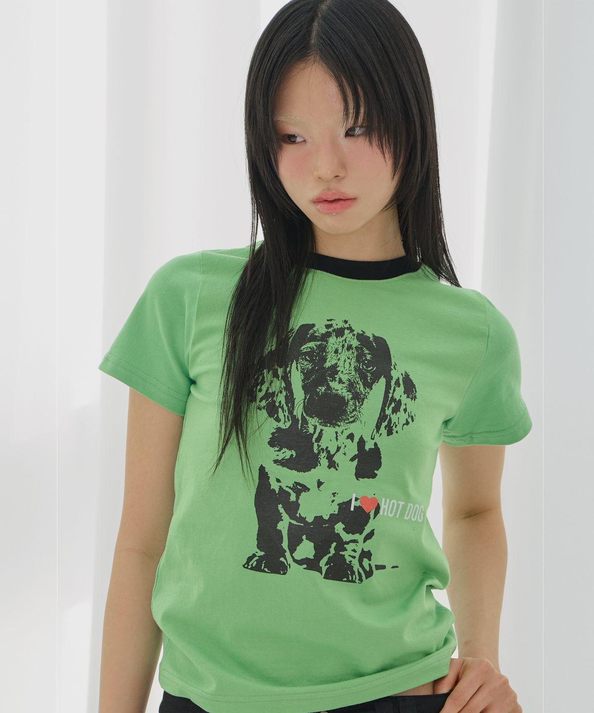팬시클럽(FANCY CLUB) 아이 러브 핫도그 티 (GREEN) F26QB053