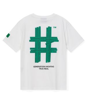 우먼스 그린 테이핑 해시태그 반팔티(오프 화이트)