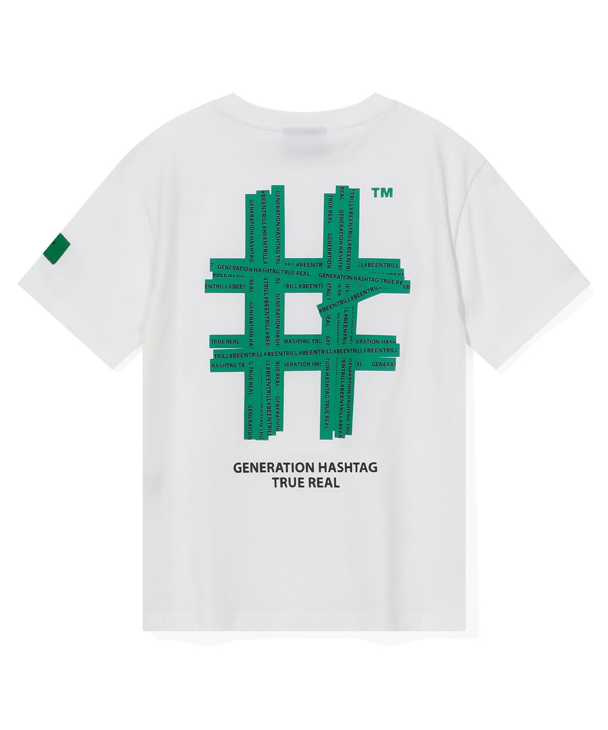 빈트릴(BEENTRILL) 우먼스 그린 테이핑 해시태그 반팔티(오프 화이트)