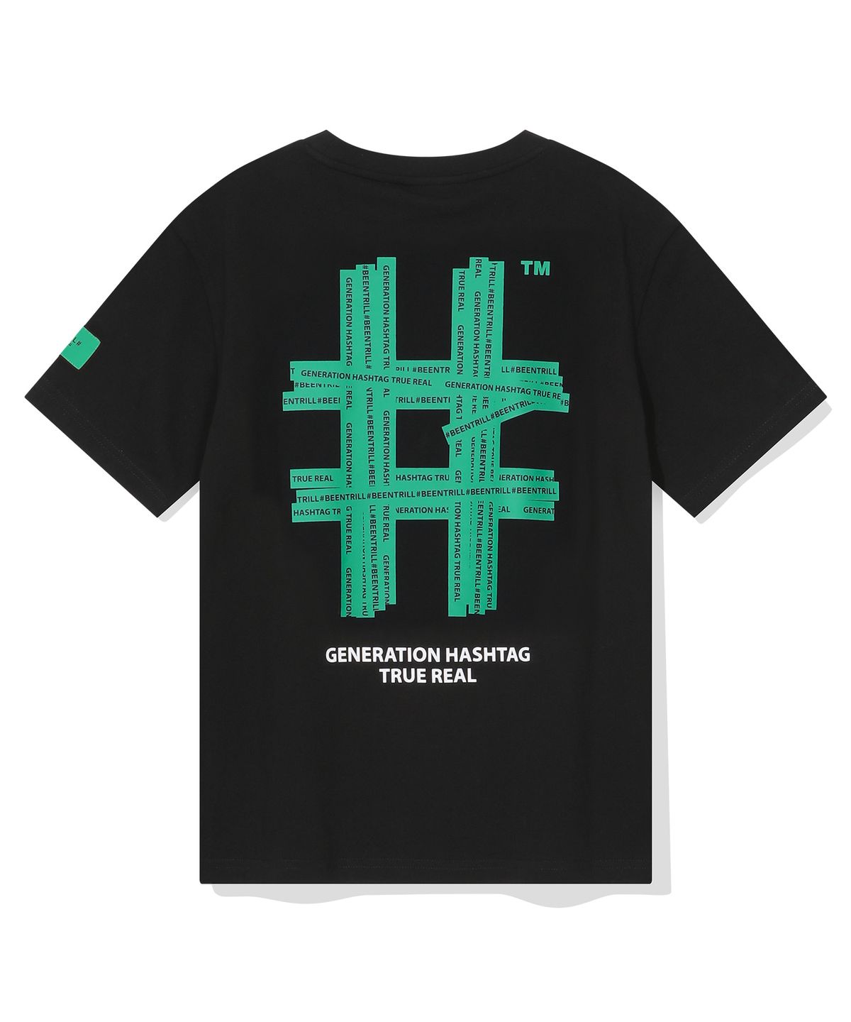 빈트릴(BEENTRILL) 우먼스 그린 테이핑 해시태그 반팔티(블랙)