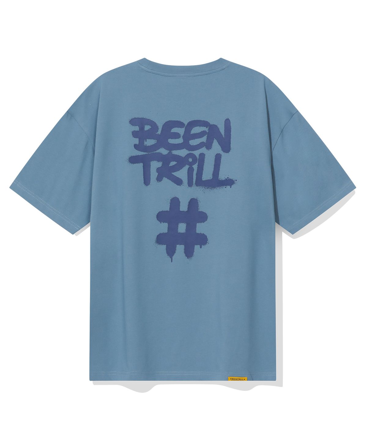 빈트릴(BEENTRILL) 스프레이 해시태그 오버핏 반팔티(빈티지 블루)