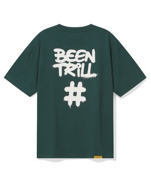 스프레이 해시태그 오버핏 반팔티(다크 그린)