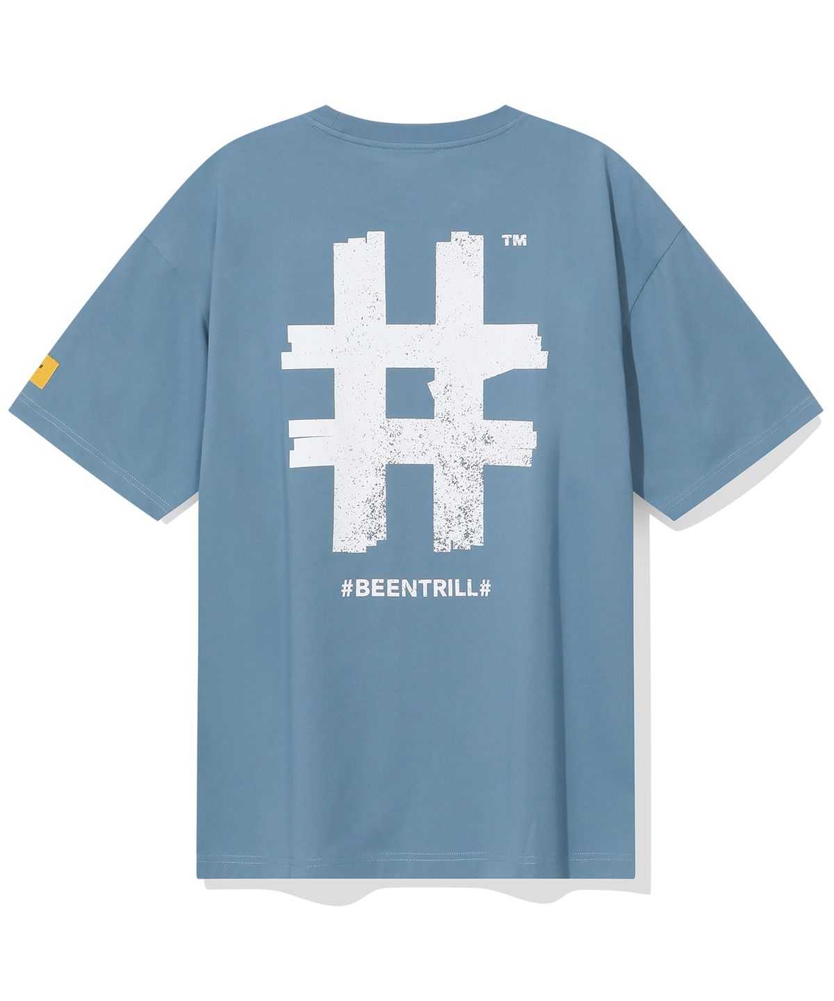 빈트릴(BEENTRILL) 스탬프 해시태그 오버핏 반팔티(빈티지 블루)