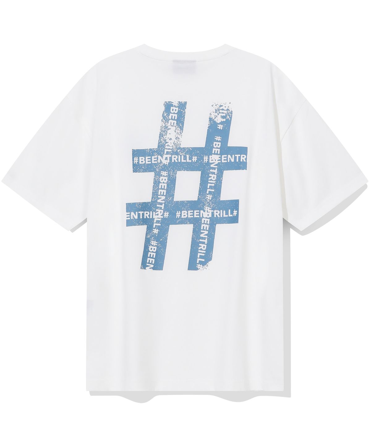 빈트릴(BEENTRILL) 빈티지 해시태그 오버핏 반팔티(오프 화이트)