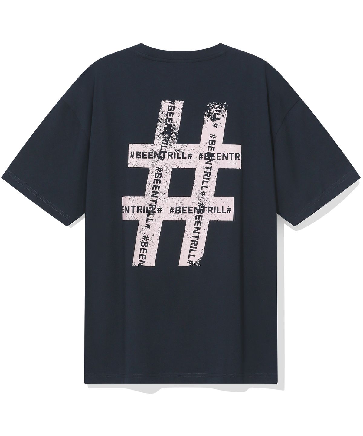 빈트릴(BEENTRILL) 빈티지 해시태그 오버핏 반팔티(차콜)