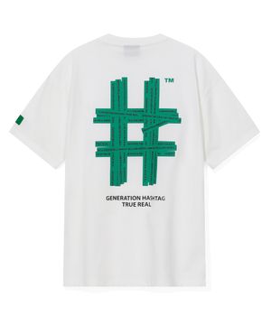 그린 테이핑 해시태그 오버핏 반팔티(오프 화이트)