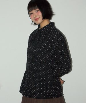 도트 언발란스 프릴 레이어드 러블리 긴팔 블라우스 셔츠 [블랙]