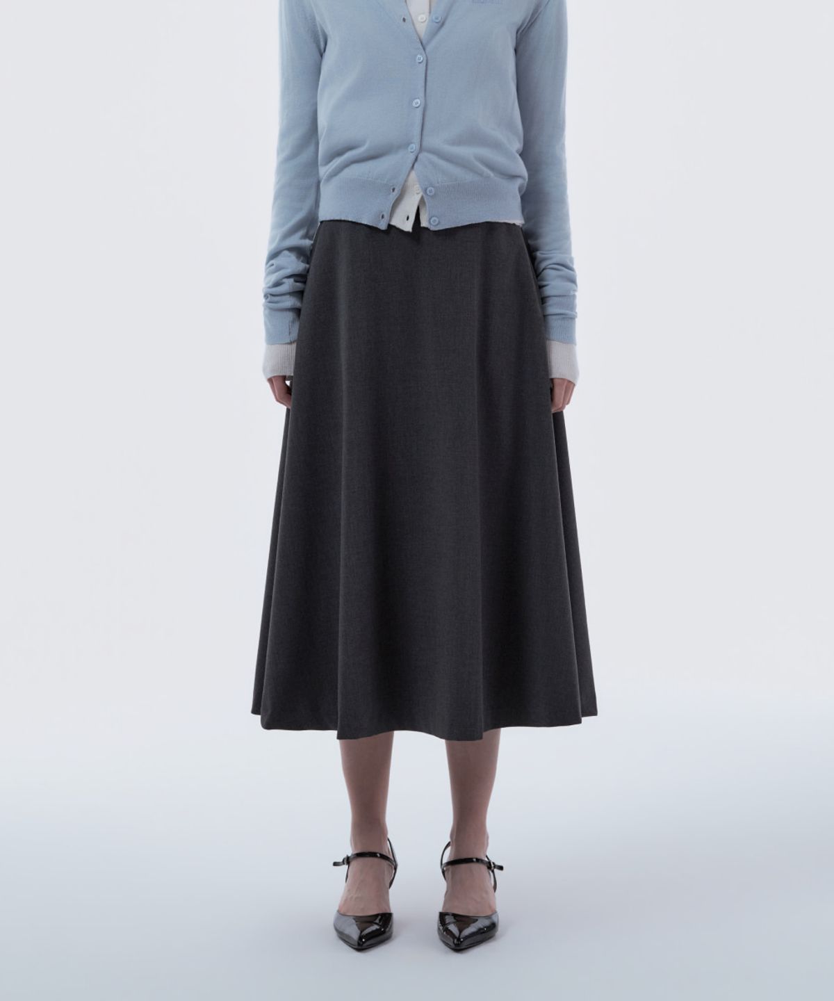 마우솔레움(MAU SOLEUM) Long Flare Suit Skirt - Dark Grey