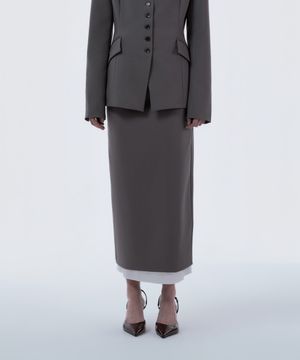 Contrast Layered Slim Line Long Skirt - Ash Brown