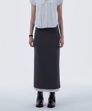 Contrast Layered Slim Line Long Skirt - Blue Grey