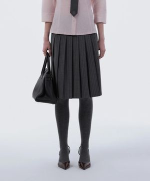 Jenn Pleated Midi Skirt - Grey Stripe