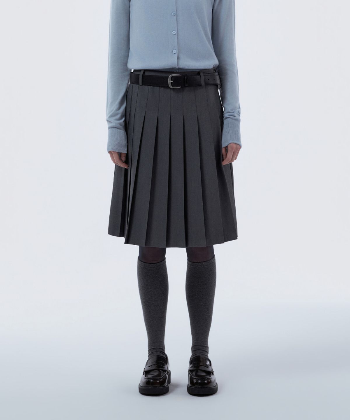 마우솔레움(MAU SOLEUM) Jenn Pleated Midi Skirt - Grey