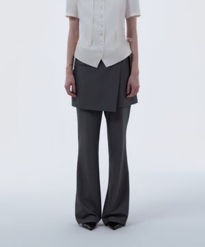 Emma Tailored Wrap Skirt & Pants Set - Grey