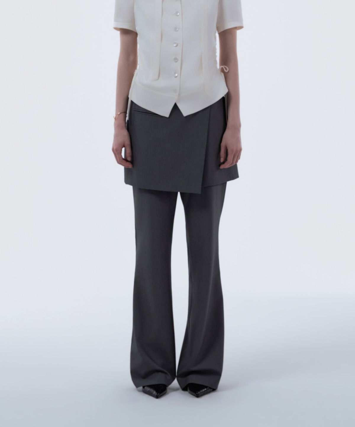 마우솔레움(MAU SOLEUM) Emma Tailored Wrap Skirt & Pants Set - Grey