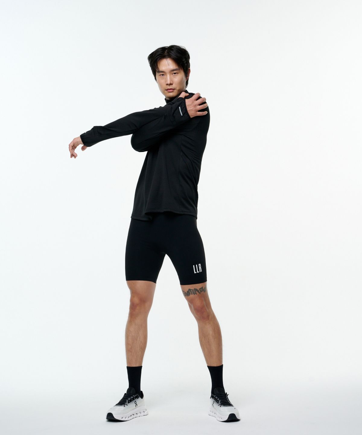 라임라잇 어패럴(LIMELIGHT APPAREL) LLR 로고 컴프레션 쇼츠 남성 (블랙/화이트)
