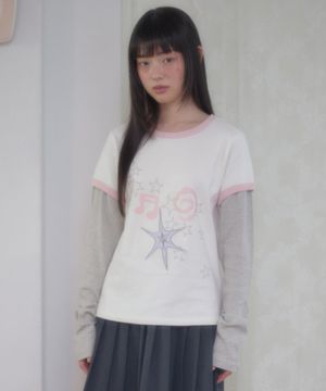 Music Star 자수 레이어드 롱슬리브 AJS304 (아이보리)