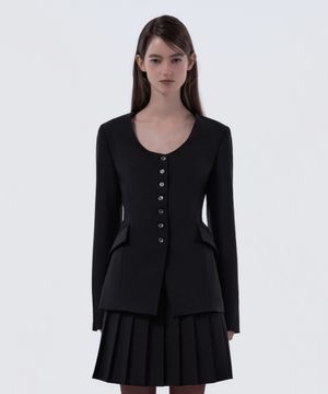 Emma Round Neck Jacket - Black