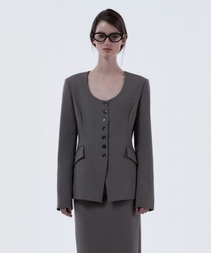 Emma Round Neck Jacket - Ash Brown