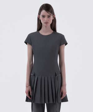 Back Bow Pleated Dress Top - Grey