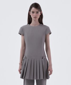 Back Bow Pleated Dress Top - Ash Beige