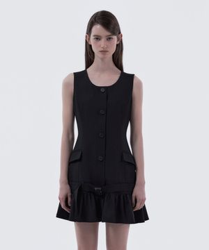 Sleeveless Flare Suit Dress - Dark Navy