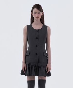 Sleeveless Flare Suit Dress - Dark Grey