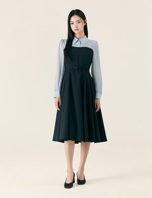 우븐매칭 롱 원피스_RMOWG23S11